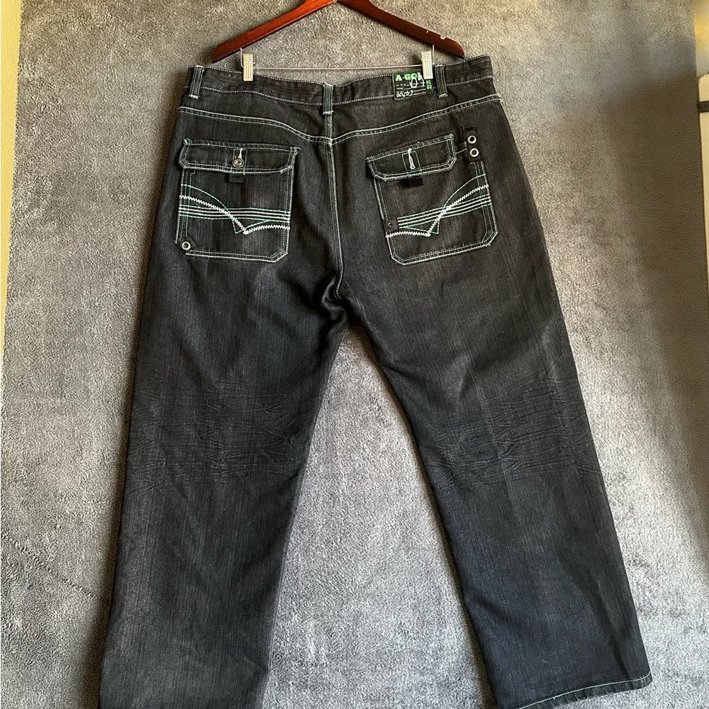 ATTITUDE GOLD MEN’S JEANS GREEN STICH Y2K PNTS SZ 44/32 - Picture 15 of 16